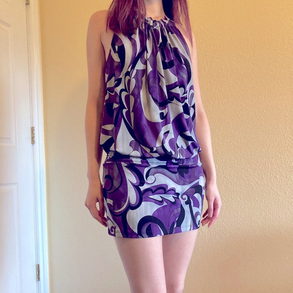 Smart Set Purple Print Drop Waist Mini Dress